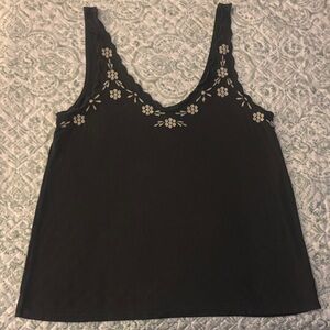 AE Sleeveless Black Floral-Trim Tank Top